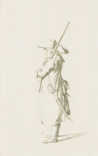 Standing French soldier, French infantry in the Netherlands in 1795, print, A standing French