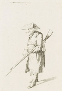Standing French soldier, French infantry in the Netherlands in 1795, print, A standing French
