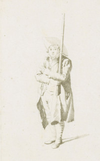 Standing French soldier, French infantry in the Netherlands in 1795, print, A standing French
