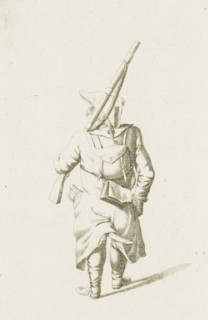 Standing French soldier, French infantry in the Netherlands in 1795, print, A standing French