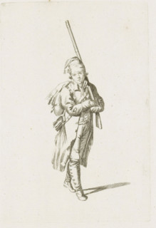 Standing French soldier, French infantry in the Netherlands in 1795, print, A standing French