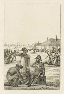 Departure of the British, 1799, print, The soldiers of the British-Russian invasion force leave Den