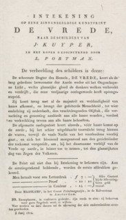 Notice from the publisher of the print with the allegory of the Peace of Amiens, 1802, Subscription