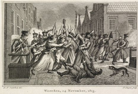 Woerden, 24 November, 1813, Plundering of Woerden, print, Plundering of Woerden by the French, 24