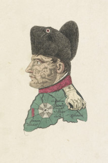 Cartoon of Napoleon, 1813, cartoon, print, Caricature of Napoleon from 1813 in which his face is