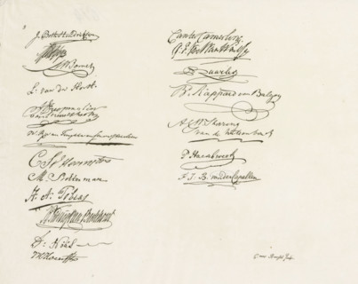 Sheet with signatures of the members of the Assembly of the Nobles, 1814, Signatures of the members