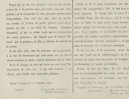 Proclamation., Proclamation of the Prince of Orange, 1830, text sheet, proclamation, Proclamation