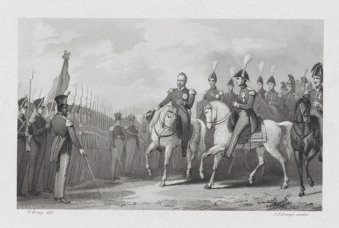 King William I visits the army camp at Rijen, 1831, print, historical print, King William I