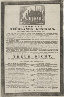 Death of the Queen of the Netherlands. The Hague, October 12, 1837, print, poem, Elegy on the death