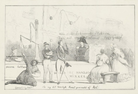 Caricature of the exhibition of living masters in The Hague, 1839, De Nieuwe Haagsche Winkel,