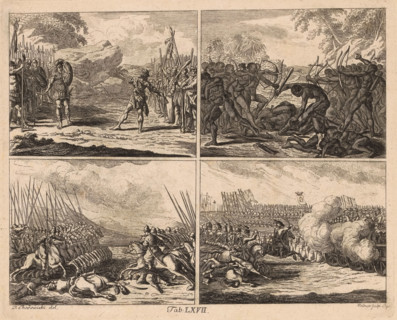Four performances about the history of warfare, print, book illustration, With caption: Tab. LXVII