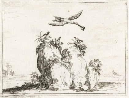 Crane with a stone in its beak, Monastic life in emblems, print, cognizance, Representation of a