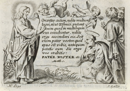 Christ teaching the disciples, print, prayer card, Christ stands in a landscape and makes a