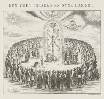 The God of Israel, and His Banners, Mystical allegory of the situation in the year 1673, print,