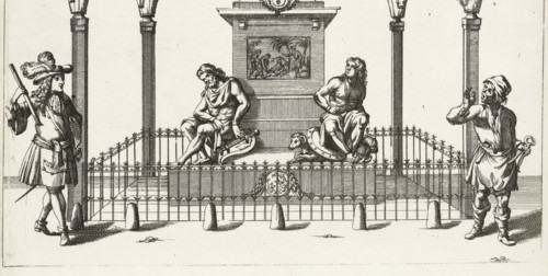 Cartoon of the monument erected in honor of Louis XIV on the Place des Victoires in Paris in 1685,