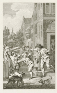 Looting of the house of a pro-French fish seller in Deventer, 1747, print, historical print, A