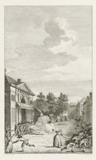 Riot on the Butter Market in Amsterdam 1748, print, historical print, Riot on the Butter Market in