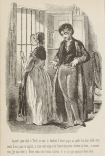 Man and a woman counting money in front of a window, page, photomechanical print, cliché maker: