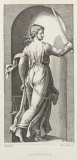 Photo reproduction of an engraving depicting Justice, La justice, reproduction, page,