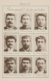 Nine male heads in front view, arranged according to the shape of their heads, Forme générale de la