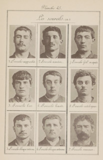 The eyebrows (a), Nine male heads in front view, arranged according to the shape of their eyebrows,