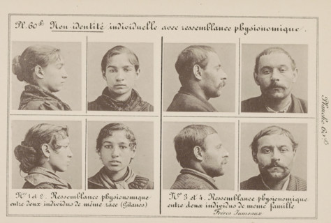 Individual non-identity with physiognomic resemblance, Eight images of two women's heads and two