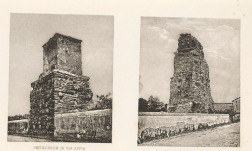 Sepulchrum in Via Appia, Two tombs on the Via Appia in Rome, page, photomechanical print, c. 1867 -