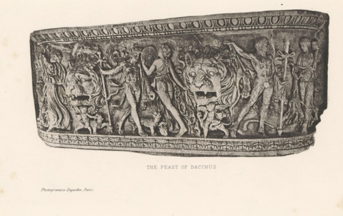 Relief of a sarcophagus, depicting a bacchanal, The feast of Bacchus, page, photomechanical print,