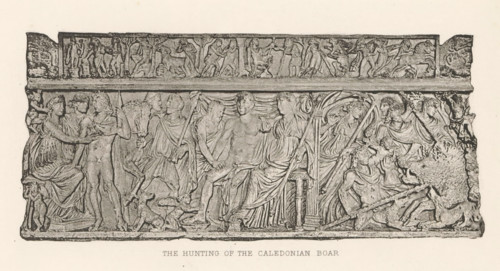 The hunting of the Caledonian boar, Relief of a sarcophagus, depicting the Calydonian hunt, page,