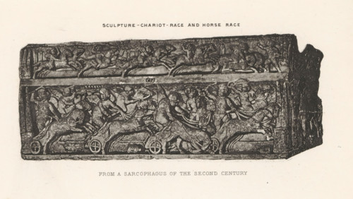 Sculpture - Chariot-race and horse race, Relief of a sarcophagus, depicting a race with horses and