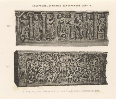 Sculpture - Christian sarcophagus cent. IV., Two reliefs of sarcophagi, depicting Biblical scenes