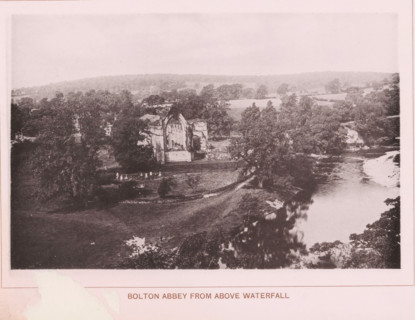 Bolton Abbey from above waterfall, page, photomechanical print, c. 1890 - c. 1900, textile