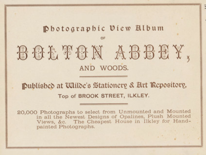 Photographic view album of Bolton Abbey and woods, book, inscription: 'ex libris SFJ', publisher: