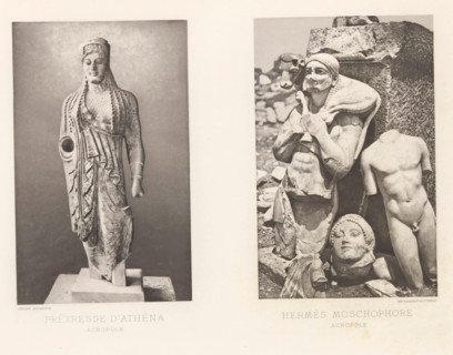 Priestess of Athena, Hermes Moschophore, Sculpture of a priestess of Pallas Athena and a sculpture