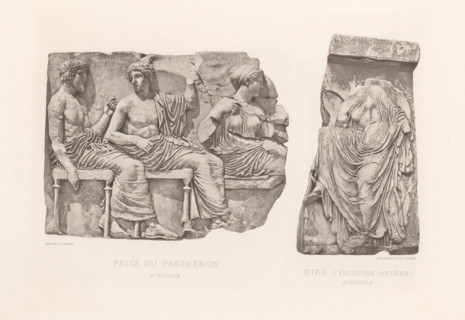 Frise du Parthénon Acropole, Niké (victoire aptère) Acropole, Part of the Parthenon frieze and a
