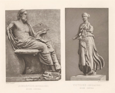 Relief of Asclepius and a sculpture of Nikè, Victoire (Epidaure), Asklépios (Epidaure), page,