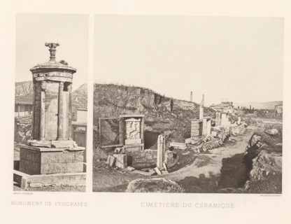 Monument of Lysicrates in Athens and a view of the cemetery of Kerameikos, Cimetière du céramique,