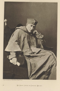 Mr. Henry Irving as Cardinal Wolsey, page, photomechanical print, photographer: Downey, William &
