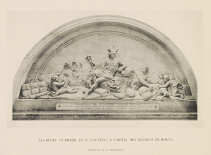 Bas relief of the Hôtel des Douanes in Rouen, depicting Hermes among merchandise, Bas-relief en