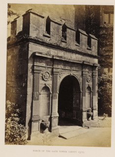 Gate of a tower of Kenilworth Castle, Porch of the Gate Tower (about 1571), photograph, page,