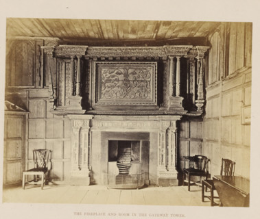 Fireplace in Kenilworth Castle, The Fireplace and Room in the Gateway Tower, photograph, page,