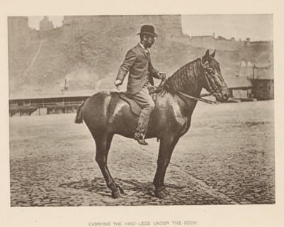 Carrying the hind-legs under the body, Man on a horse, page, photomechanical print, photographer: