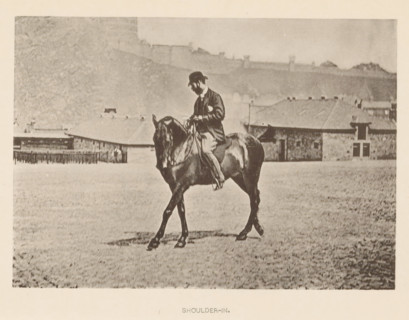 Man on a horse in dressage, Shoulder-in, page, photomechanical print, photographer: Alexander Nicol