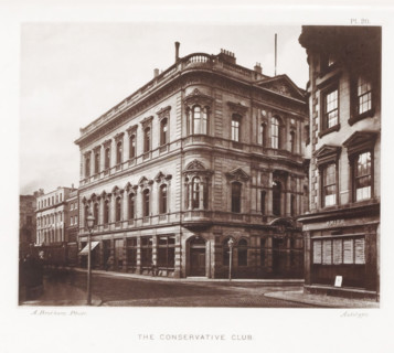 The Conservative Club, Façade of the Conservative Club in Manchester, page, photomechanical print,