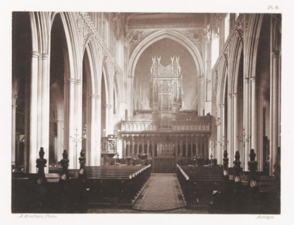 The Cathedral. Nave, Interior of the nave of Manchester Cathedral, page, photomechanical print,