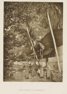 Exterior of the Dambulla Cave Temple, Sri Lanka, page, photomechanical print, Four monks stand in
