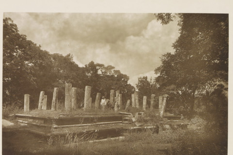 Ruins of a pavillion at Anuradhapura, Sri Lanka, page, photomechanical print, title: 'REMAINS OF