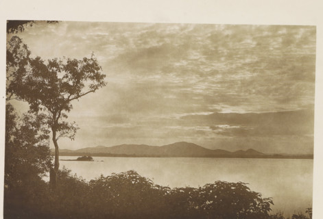 View of the water reservoir at Minneriya, Sri Lanka, page, photomechanical print, title: 'MINNERIA