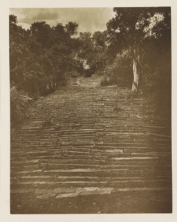 Flight of stairs at Mihintale, Sri Lanka, page, photomechanical print, title: 'FLIGHT OF STAIRS AT