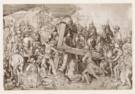 Photo reproduction of a print, depicting Christ carrying the cross, photograph, reproduction, page,